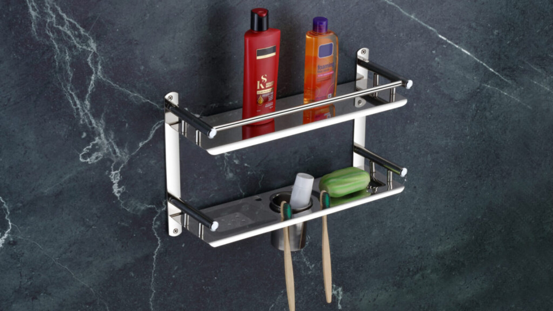 Shelf, Double Soap Dish with Tumbler Holder (4 in 1)